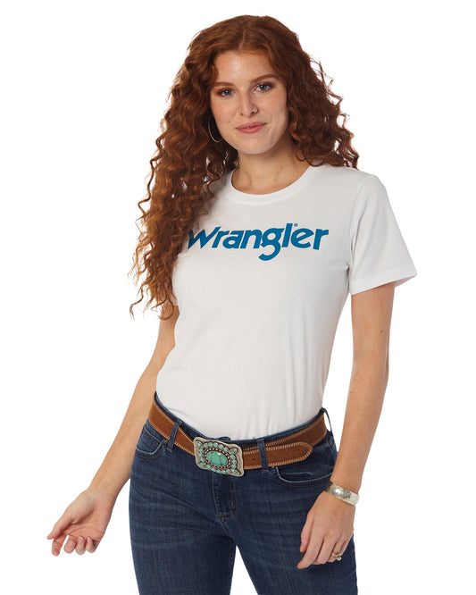 Lwk004w - Wrangler� S/s Logo T-shirt by Wrangler from Skip’s Western Outfitters | WRA-LWK004W-S-WHT