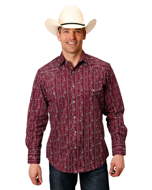 Men's Long Sleeve Floral Striped Western Shirt by Roper from Skip’s Western Outfitters | KAR-01-001-0019-3063-RE-S-RED