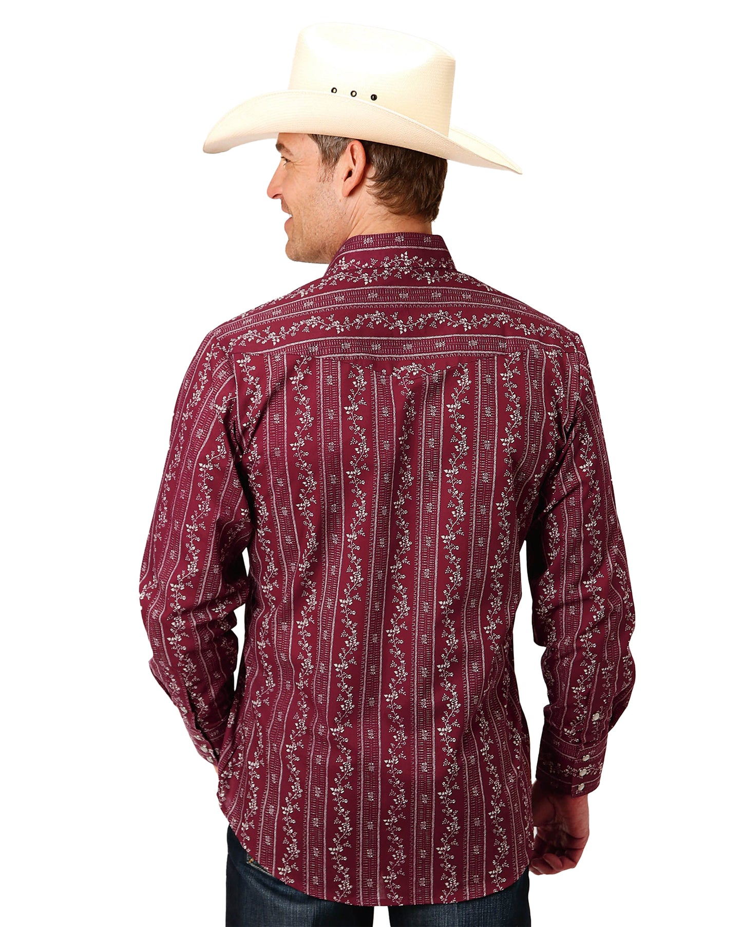 Men's Long Sleeve Floral Striped Western Shirt