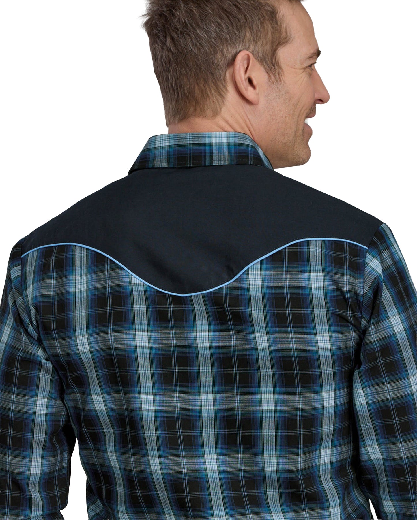 Men's Mulit Blue Windowpane Plaid Long Sleeve Snap Western Shirt - 01-001-0024-1070 Bu