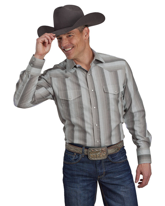 Mens Multi Grey Stripe Long Sleeve Snap Western Shirt - 01-001-0044-0650 Gy