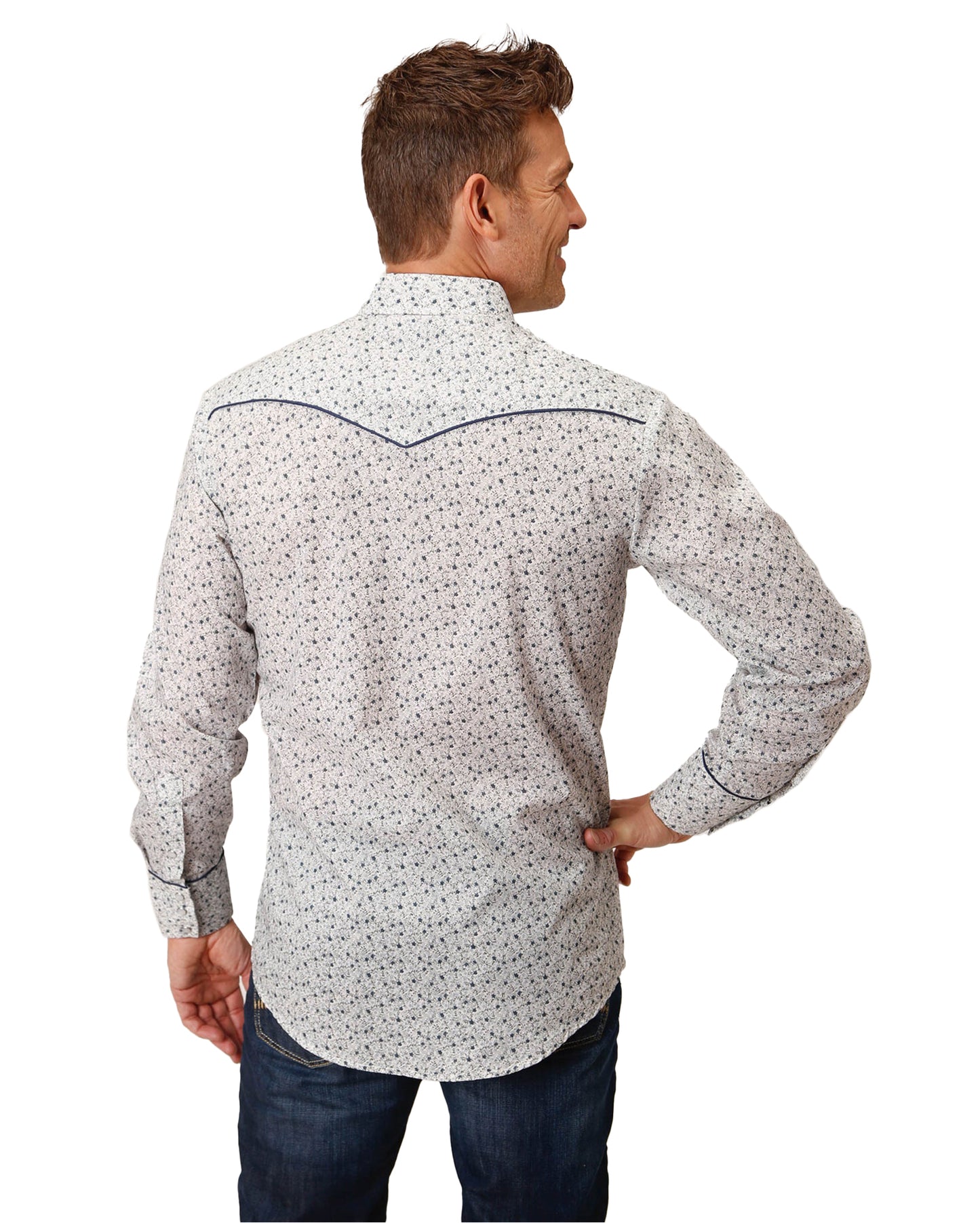 Men's Mini Floral Print Long Sleeve Western Shirt