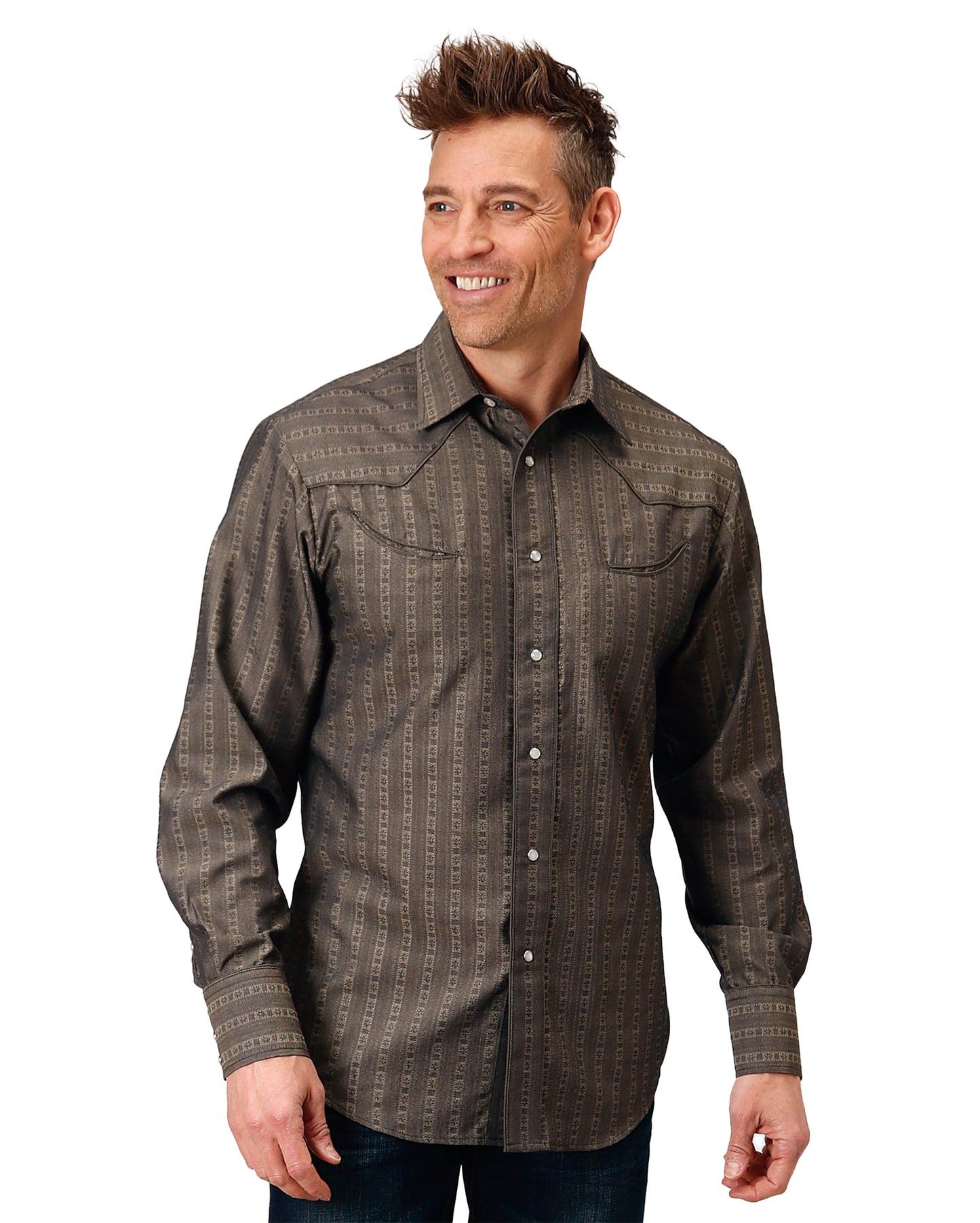 Men's Long Sleeve Floral Western Shirt by Roper from Skip’s Western Outfitters | KAR-01-001-0086-1069-GY-2XL-GREY