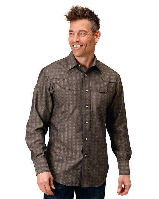 Men's Long Sleeve Floral Western Shirt by Roper from Skip’s Western Outfitters | KAR-01-001-0086-1069-GY-2XL-GREY