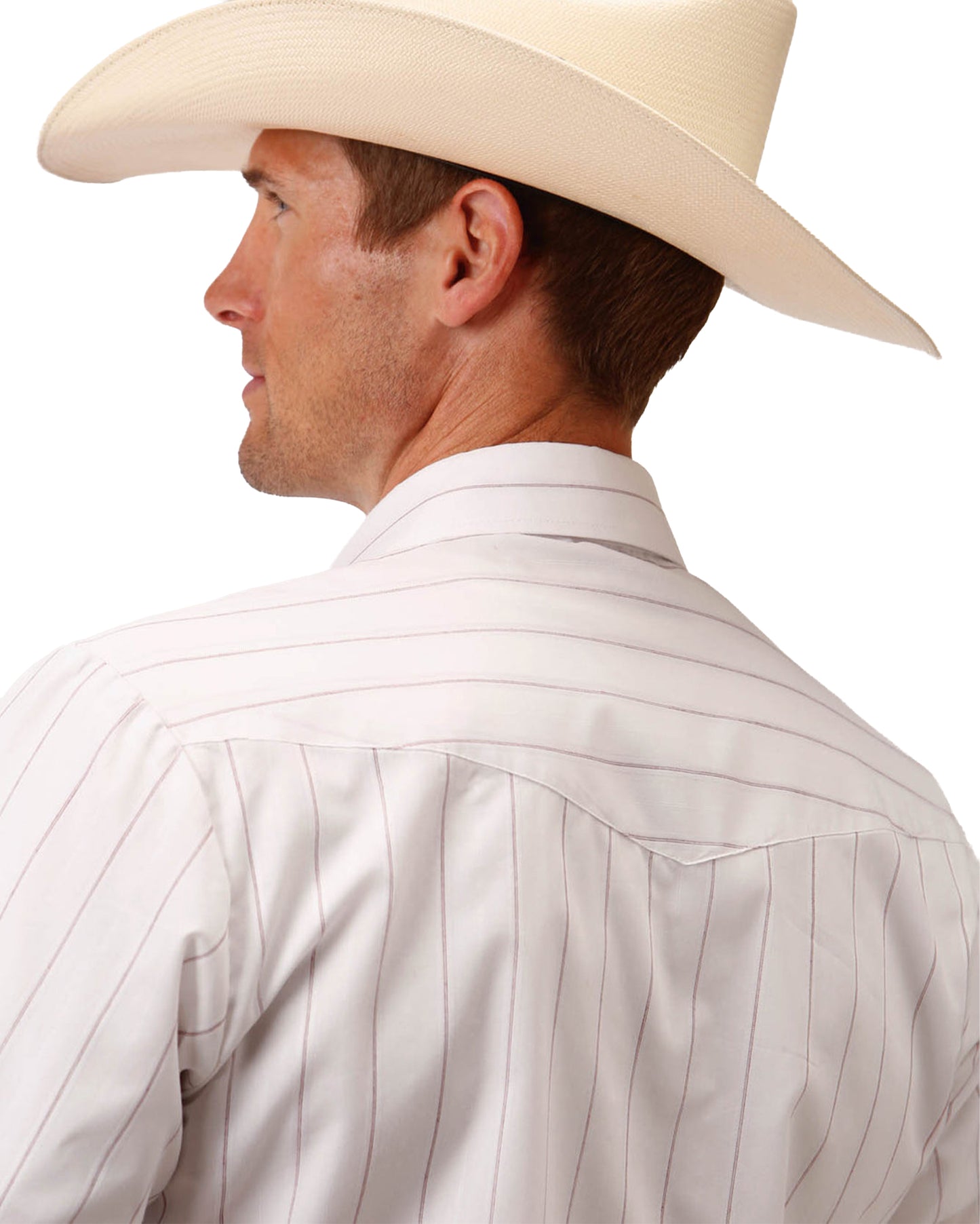 Mens White With Red Stripe Long Sleeve Snap Western Shirt - 01-001-0144-0443 Wh