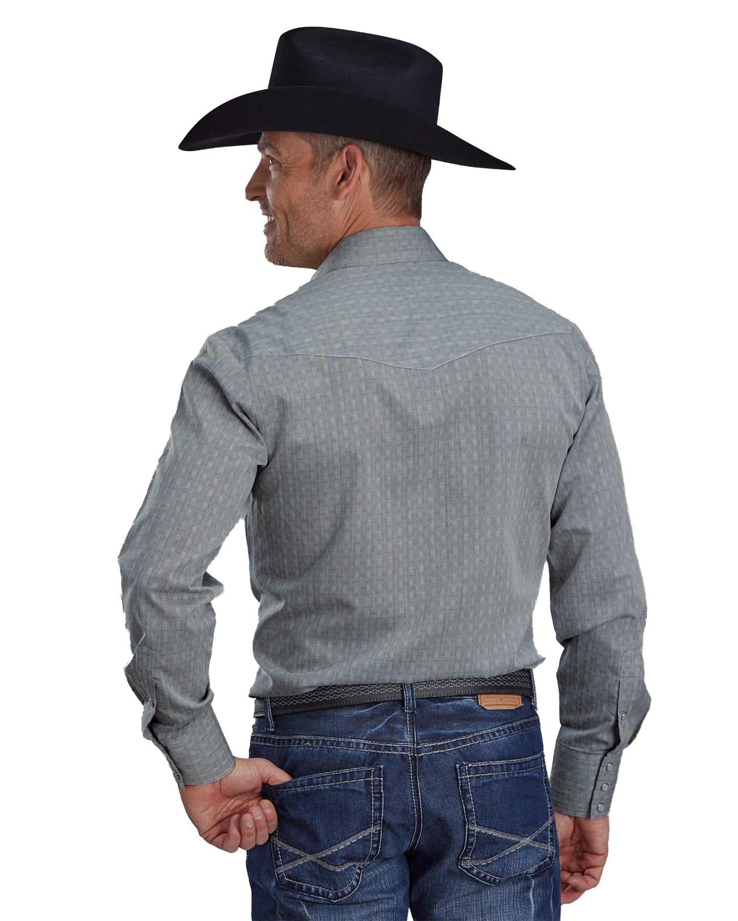 Mens Allover Tone On Tone - Gray Long Sleeve Snap Western Shirt - 01-001-0145-0701 Gy