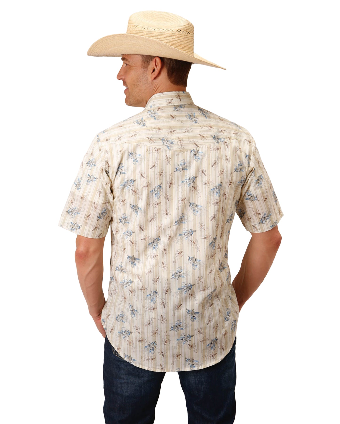 Men's Short Sleeve Vintage Wheat Print Western Shirt