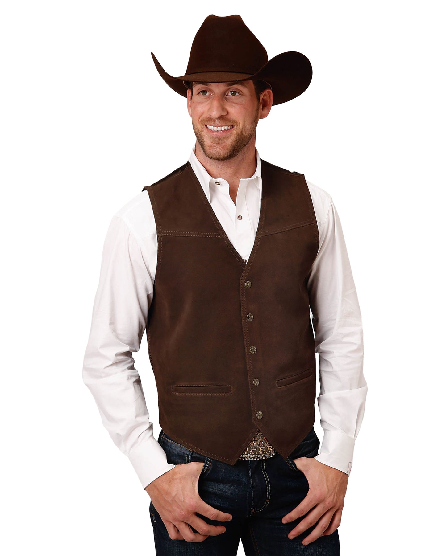 Men's Dark Brown Suede Vest by Roper from Skip’s Western Outfitters | KAR-02-075-0500-0513-BR-S-DARK-BROWN