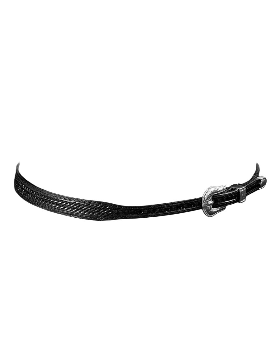 Unisex Basket Weave Tooling Black Leather Hatband - 0234601
