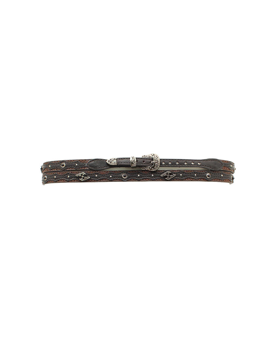 Men's Steer Head Concho Hatband by Twister from Skip’s Western Outfitters | MFW-02688129-O/S-BLACK/MEDIUM-BROWN