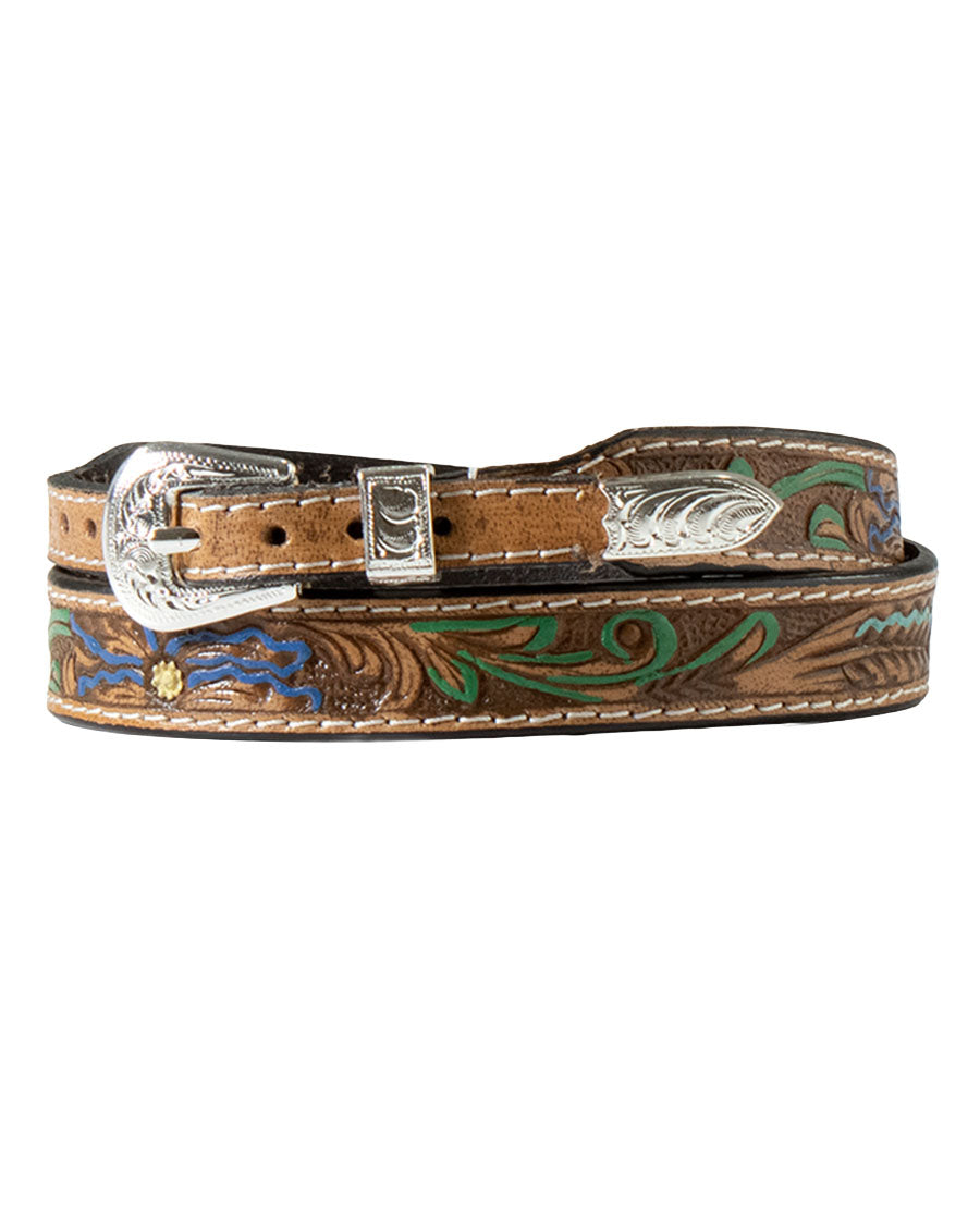 Unisex Hand Painted Floral Tooled Hatband - 0280802 by Twister from Skip’s Western Outfitters | MFW-0280802-O/S-BROWN