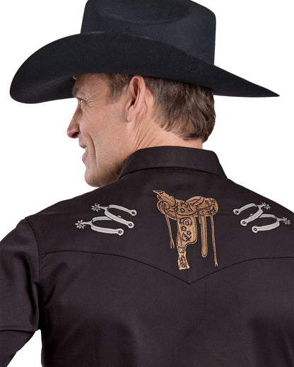 Mens Long Sleeve Snap Jet Black Poly Rayon Western Shirt - 03-001-0040-6002 Bl