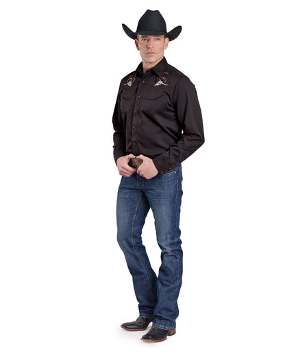 Mens Long Sleeve Snap Jet Black Poly Rayon Western Shirt - 03-001-0040-6002 Bl
