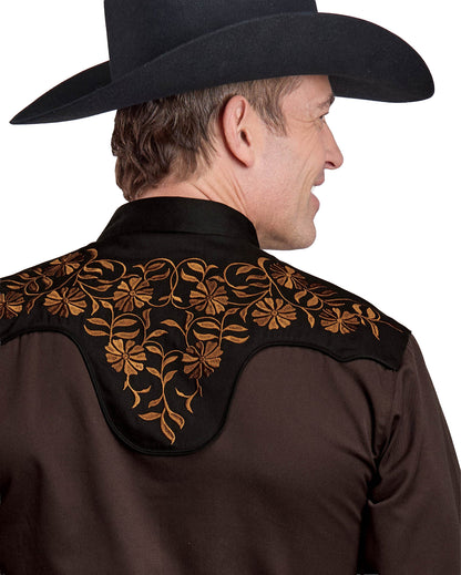 Mens Long Sleeve Snap Chocolate Brown Poly Rayon Western Shirt - 03-001-0040-6003 Br