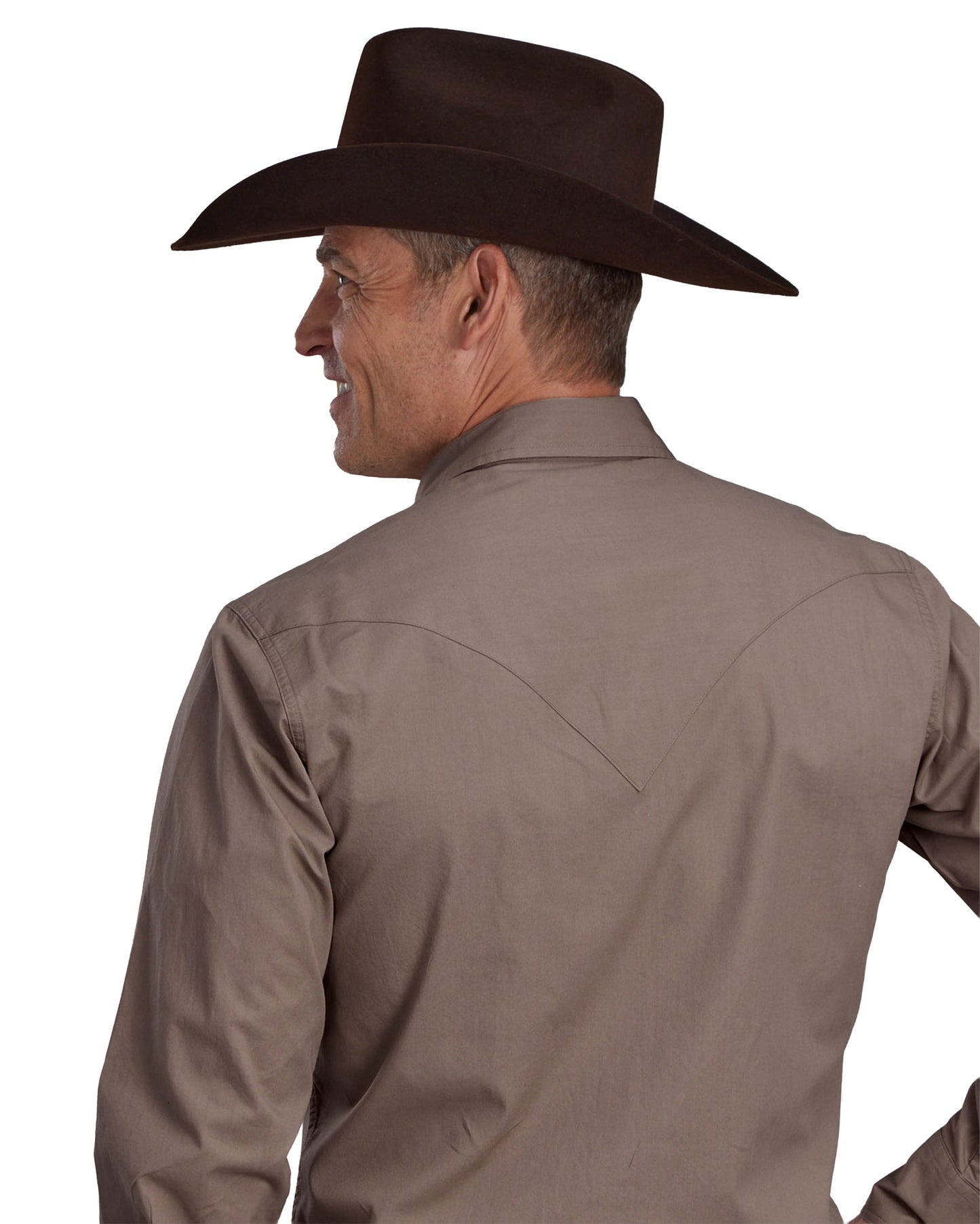 Mens Solid Poplin - Stone Long Sleeve Snap Western Shirt - 03-001-0060-0612 Br