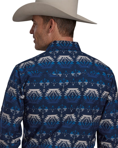 Men's Ombre Aztec Print Long Sleeve Western Shirt