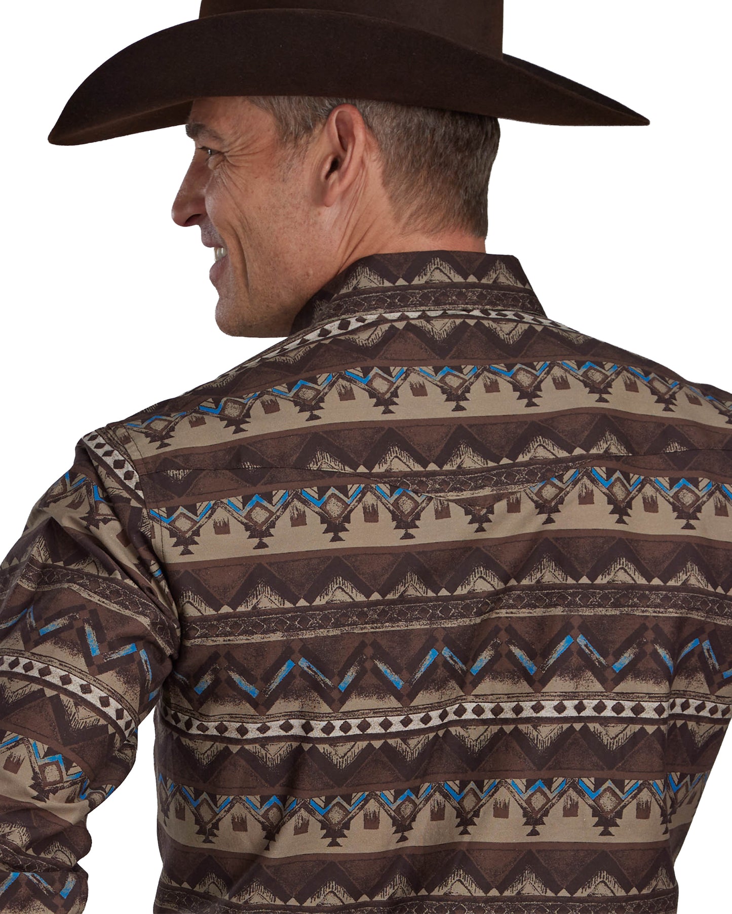 Men's Distressed Aztec Print Long Sleeve Western Shirt