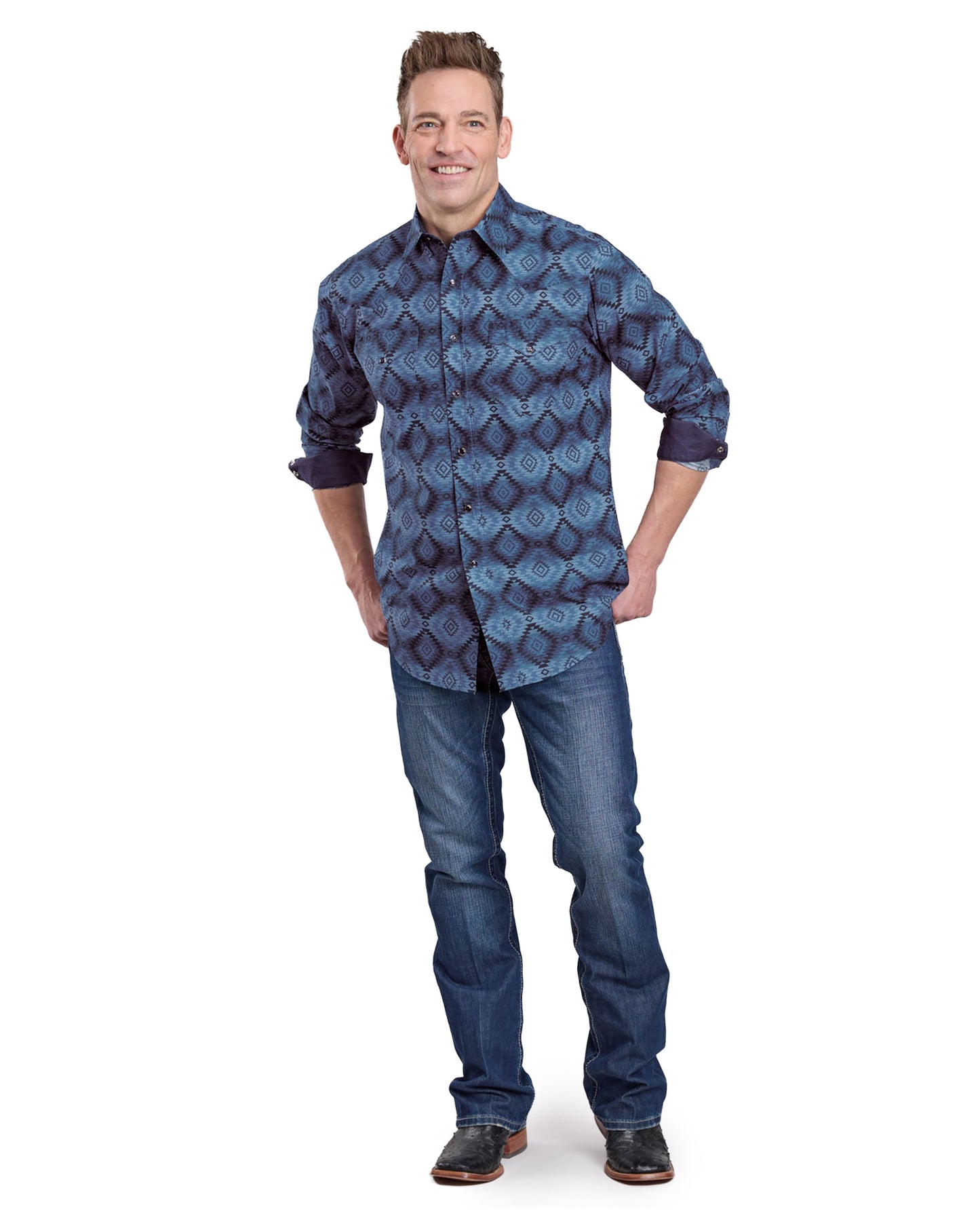 Mens Long Sleeve Snap Aztec Serape Print Western Shirt - 03-001-0067-0740 Bu