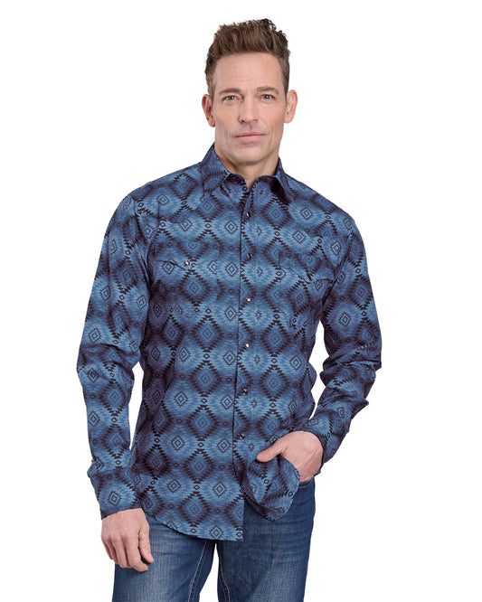 Mens Long Sleeve Snap Aztec Serape Print Western Shirt - 03-001-0067-0740 Bu