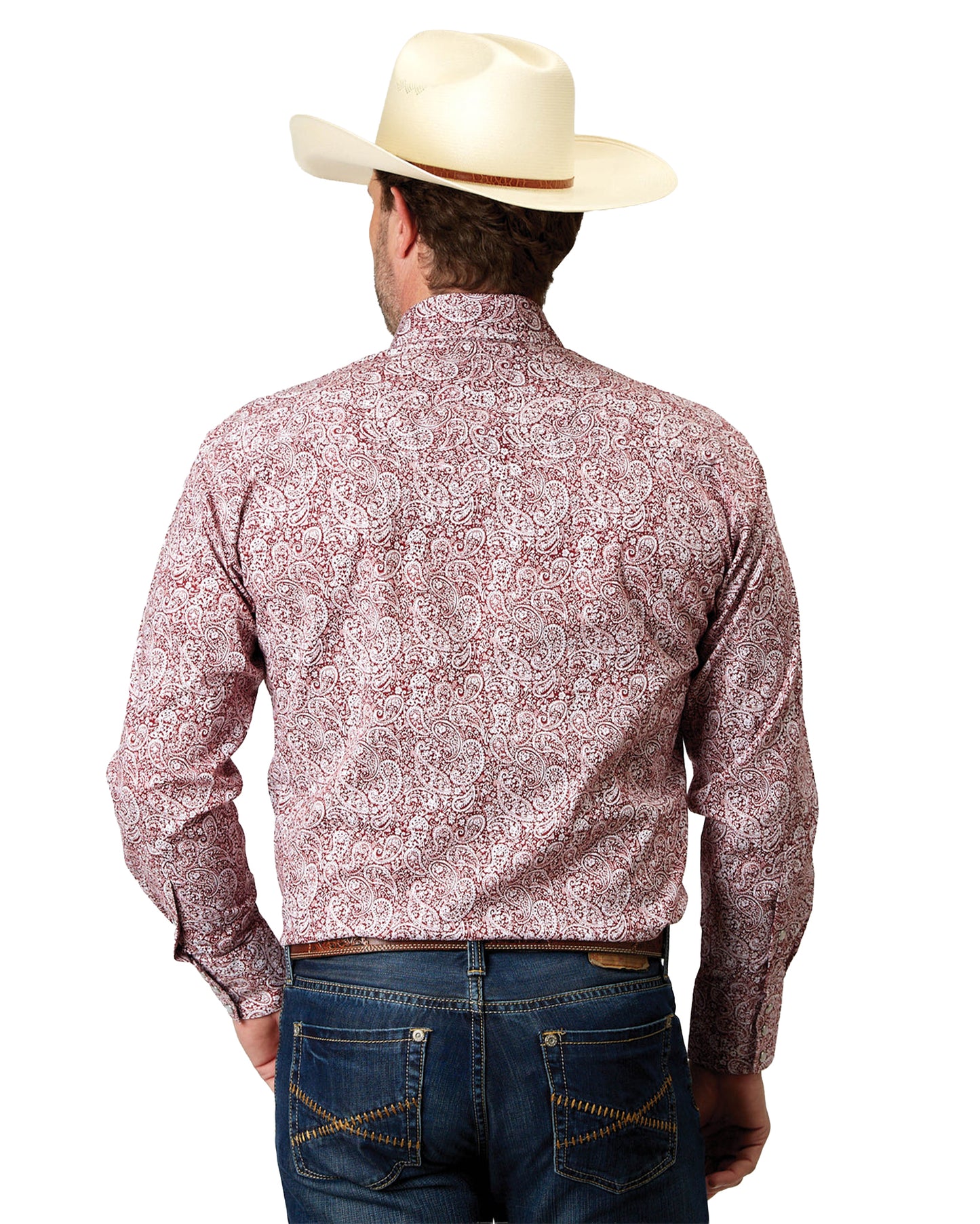 Mens Long Sleeve Snap Stretch Poplin Red Paisley Western Shirt - 03-001-0225-2109 Re