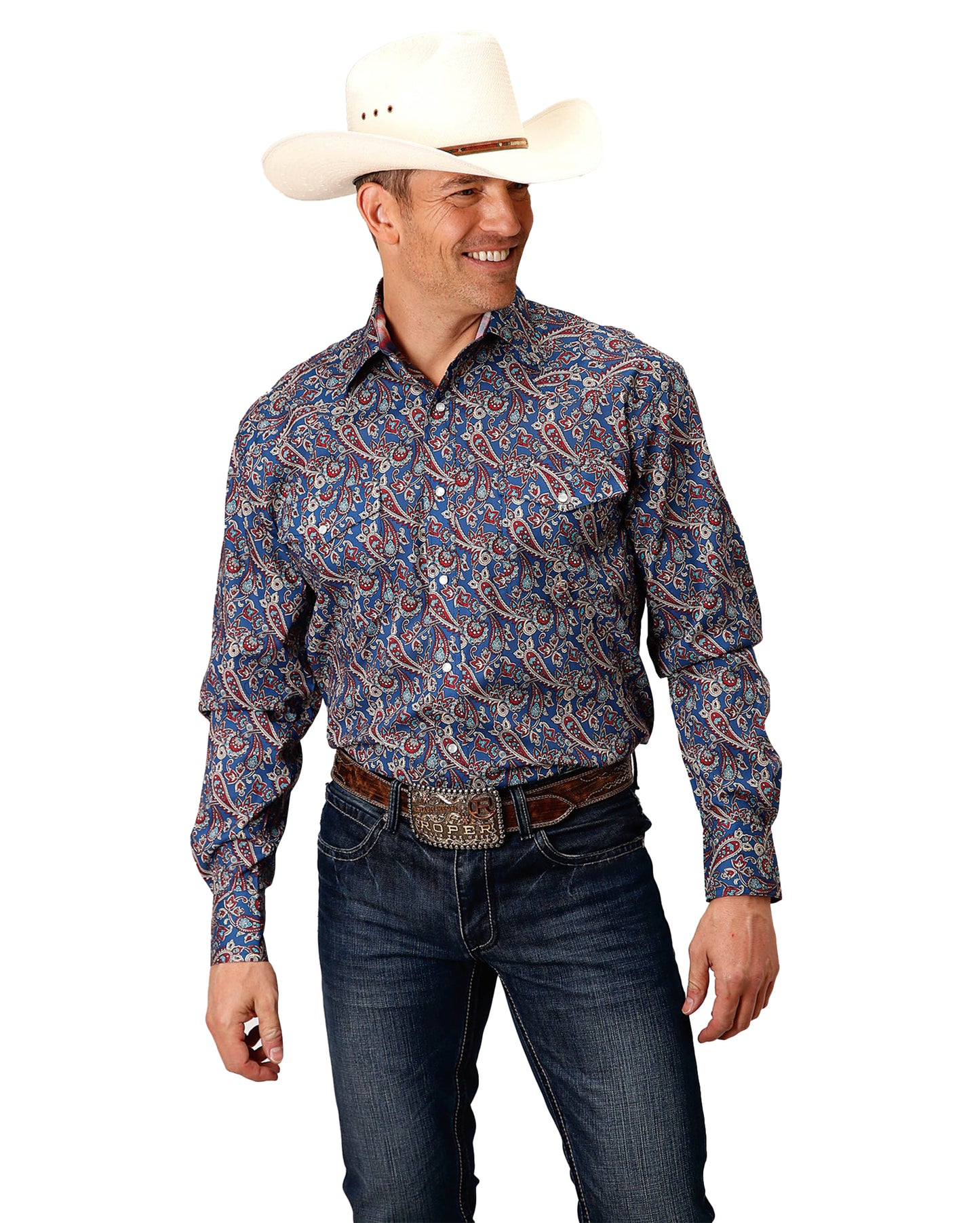 Men's Long Sleeve Independence Foulard Western Shirt by Roper from Skip’s Western Outfitters | KAR-03-001-0225-4020-BU-2XL-BLUE