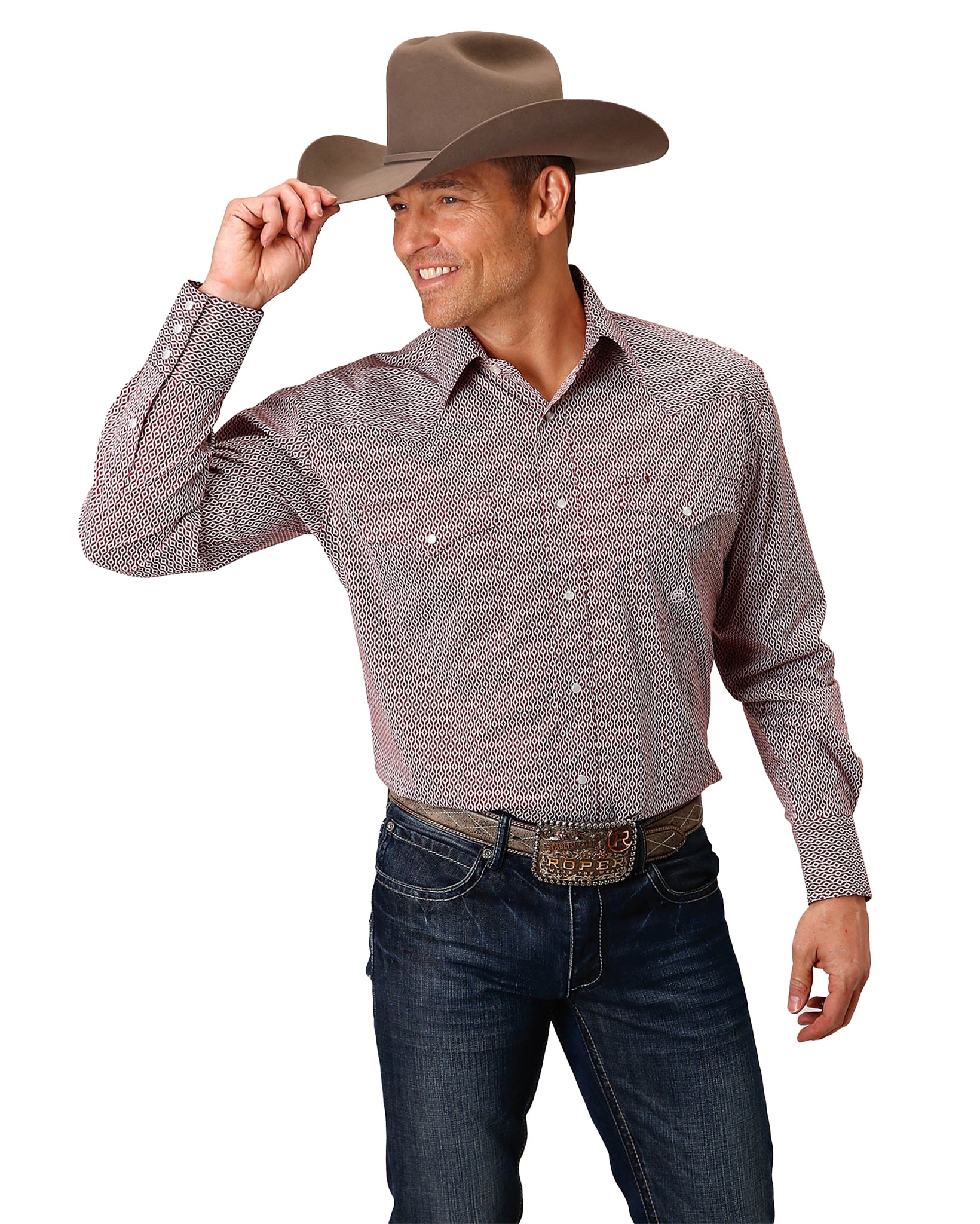 Men's Long Sleeve Climbing Diamond Western Shirt by Roper from Skip’s Western Outfitters | KAR-03-001-0225-4026-RE-S-RED
