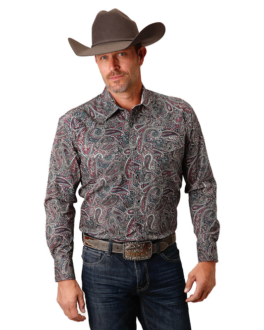 Men's Long Sleeve Paisley Western Shirt by Roper from Skip’s Western Outfitters | KAR-03-001-0225-6012-MU-S-MUSTARD