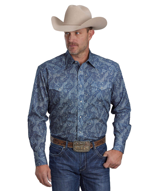 Mens River Paisley Long Sleeve Snap Western Shirt - 03-001-0225-6025 Bu