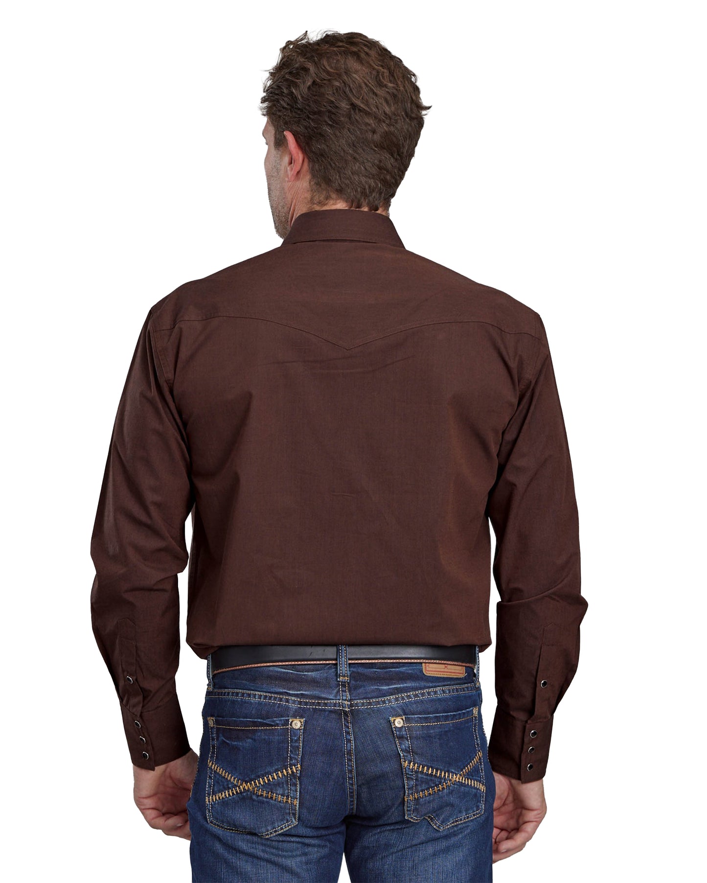 Mens Black Fill Poplin - Polin Brown Long Sleeve Snap Western Shirt - 03-001-0265-0734 Br
