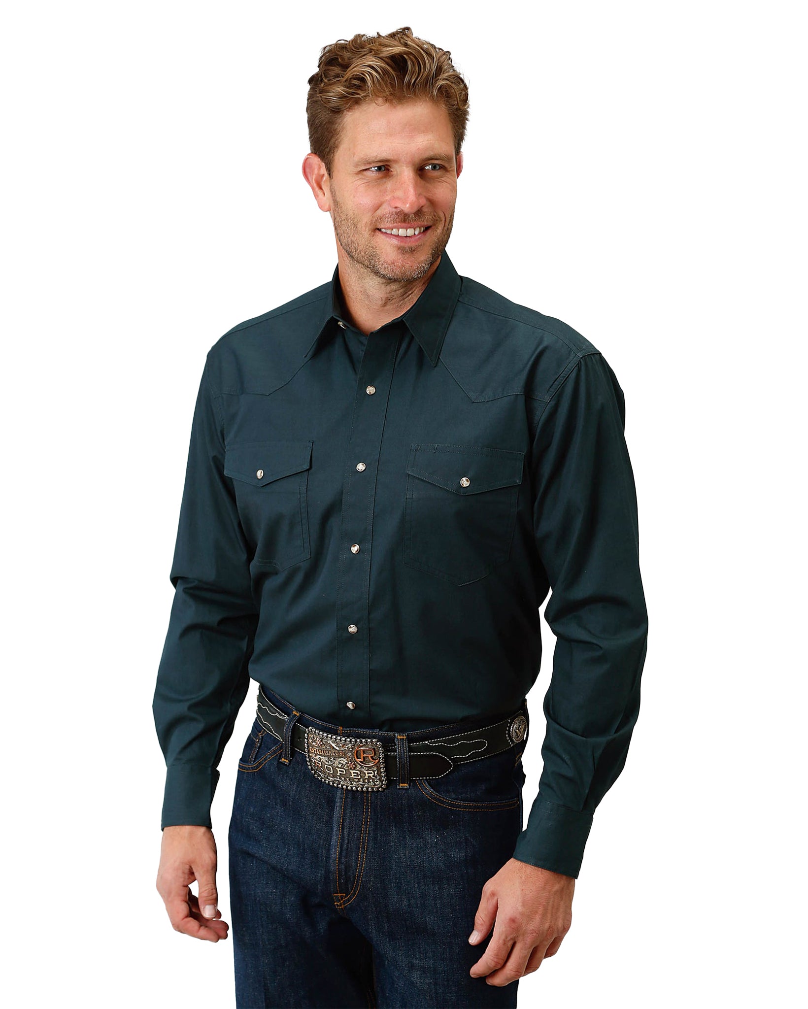 Men's Long Sleeve Western Shirt by Roper from Skip’s Western Outfitters | KAR-03-001-0265-1068-GR-S-REG