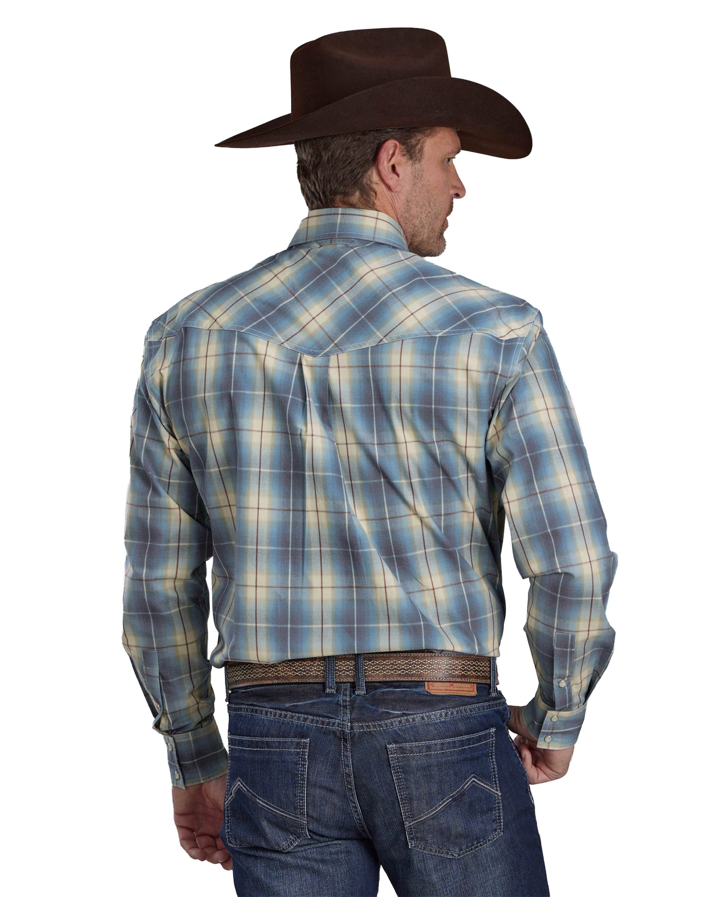 Mens Dungaree Plaid Long Sleeve Snap Western Shirt - 03-001-0278-7035 Bu