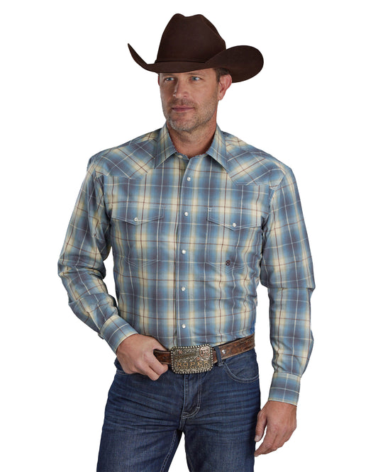 Mens Dungaree Plaid Long Sleeve Snap Western Shirt - 03-001-0278-7035 Bu