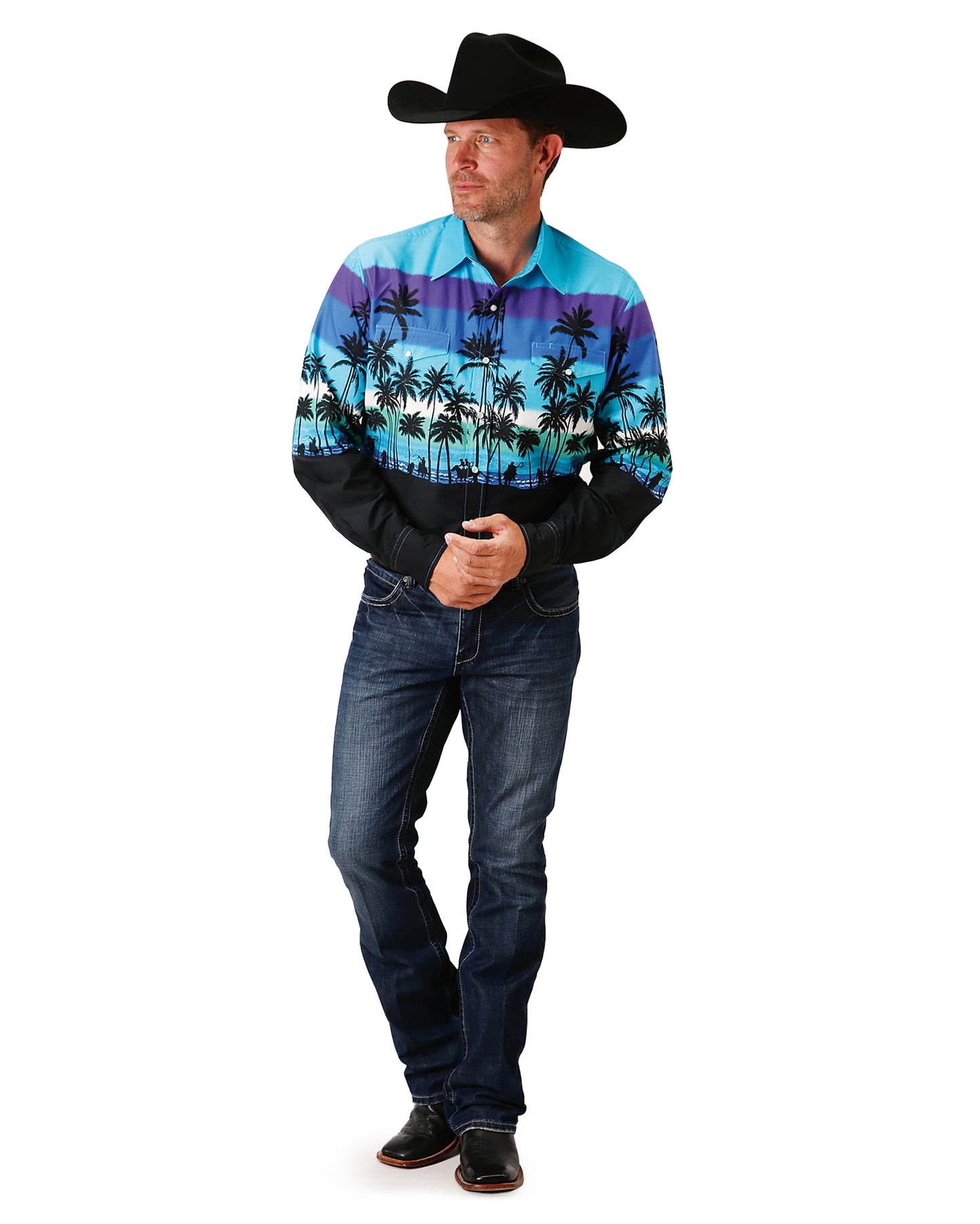 Men's Long Sleeve Beach Roundup Border Western Shirt