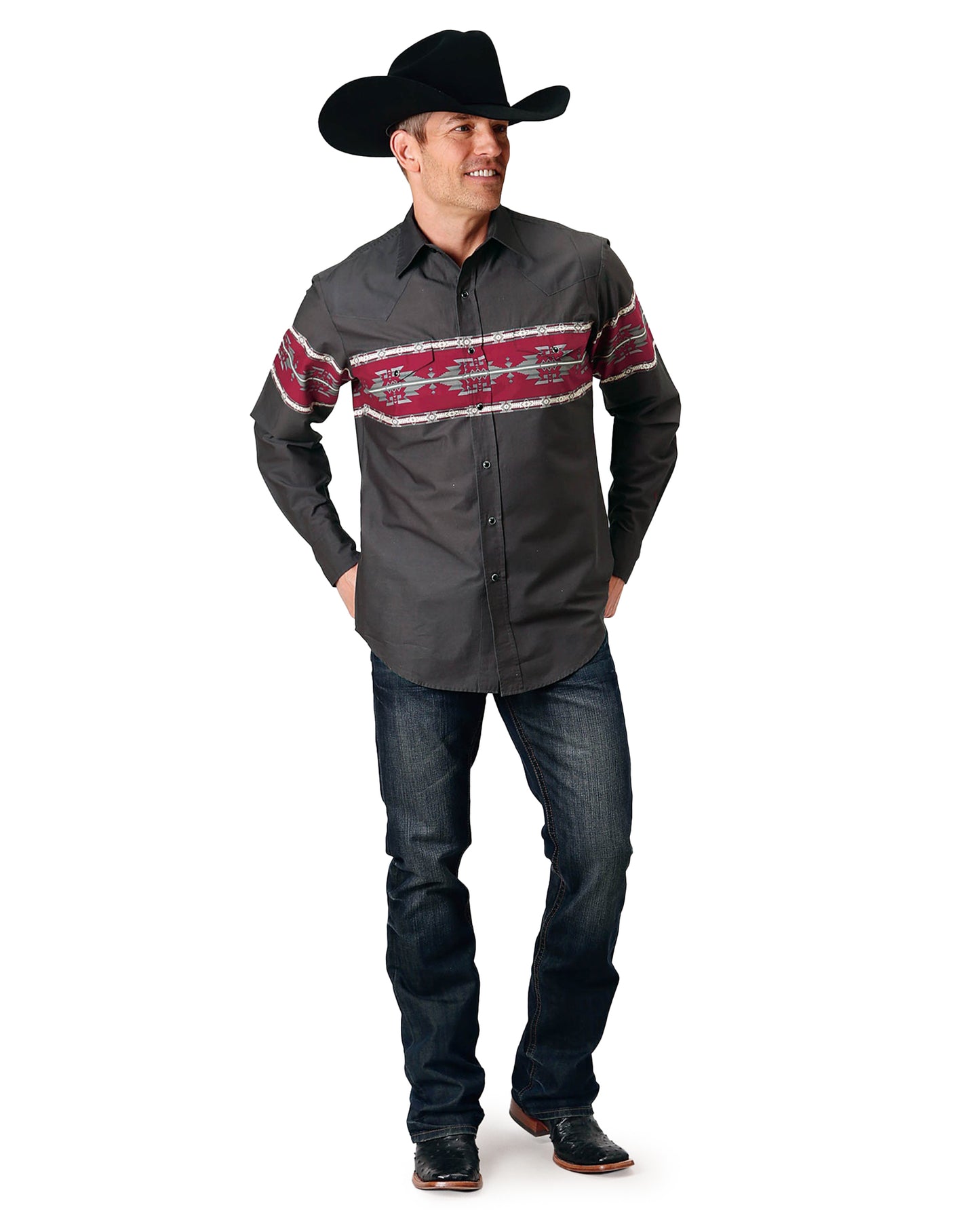 Men's Long Sleeve Aztec Border Western Shirt