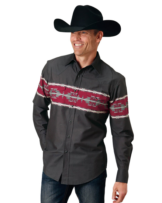 Men's Long Sleeve Aztec Border Western Shirt by Roper from Skip’s Western Outfitters | KAR-03-001-0431-0107-BL-S-MULTI