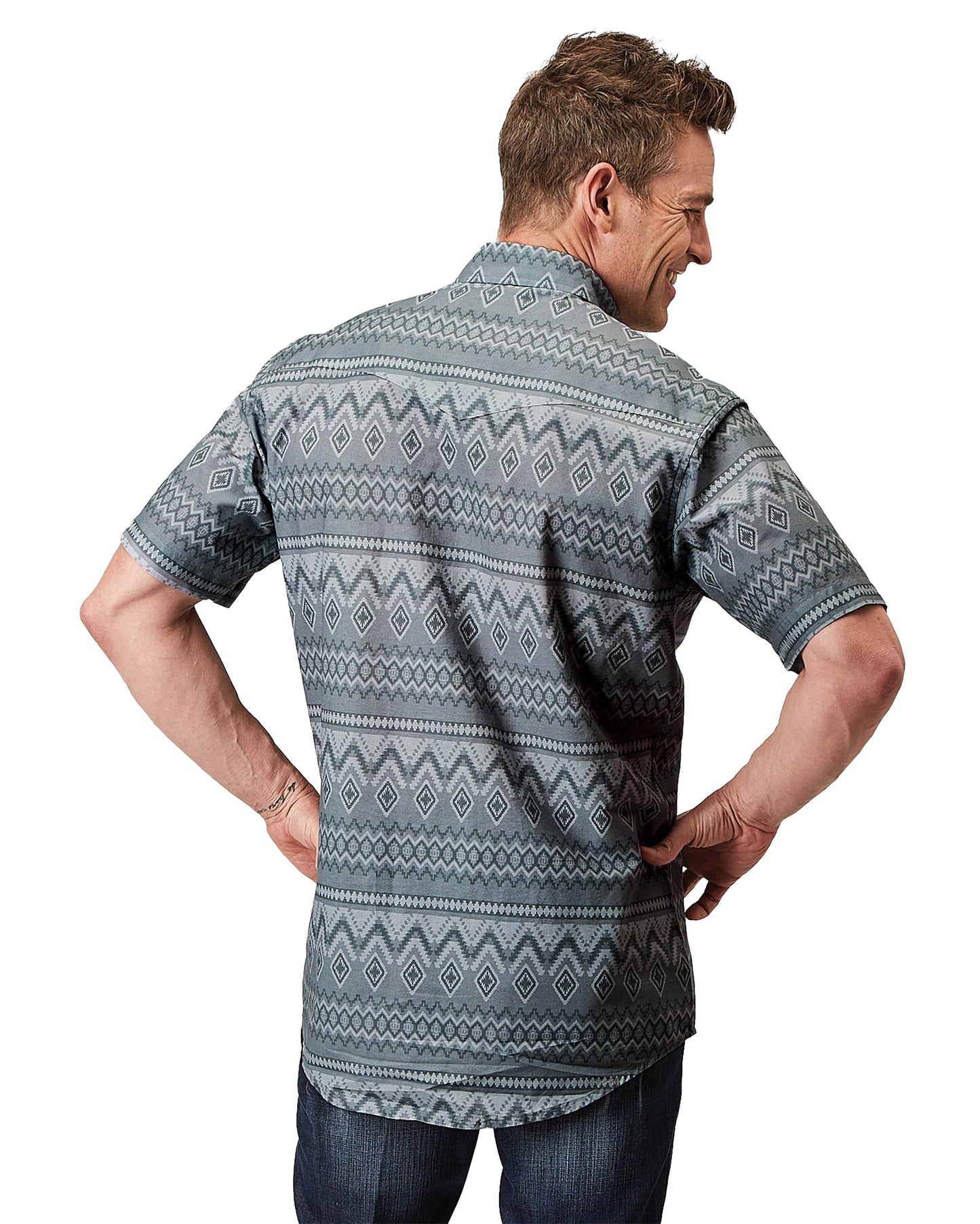 Men's Short Sleeve Aztec Print Western Shirt