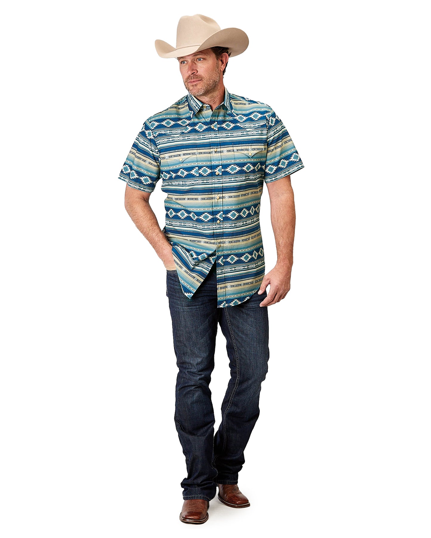 Men's Short Sleeve Aztec Western Shirt