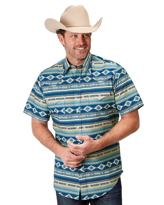 Men's Short Sleeve Aztec Western Shirt by Roper from Skip’s Western Outfitters | KAR-03-002-0067-0322-BU-S-BLUE