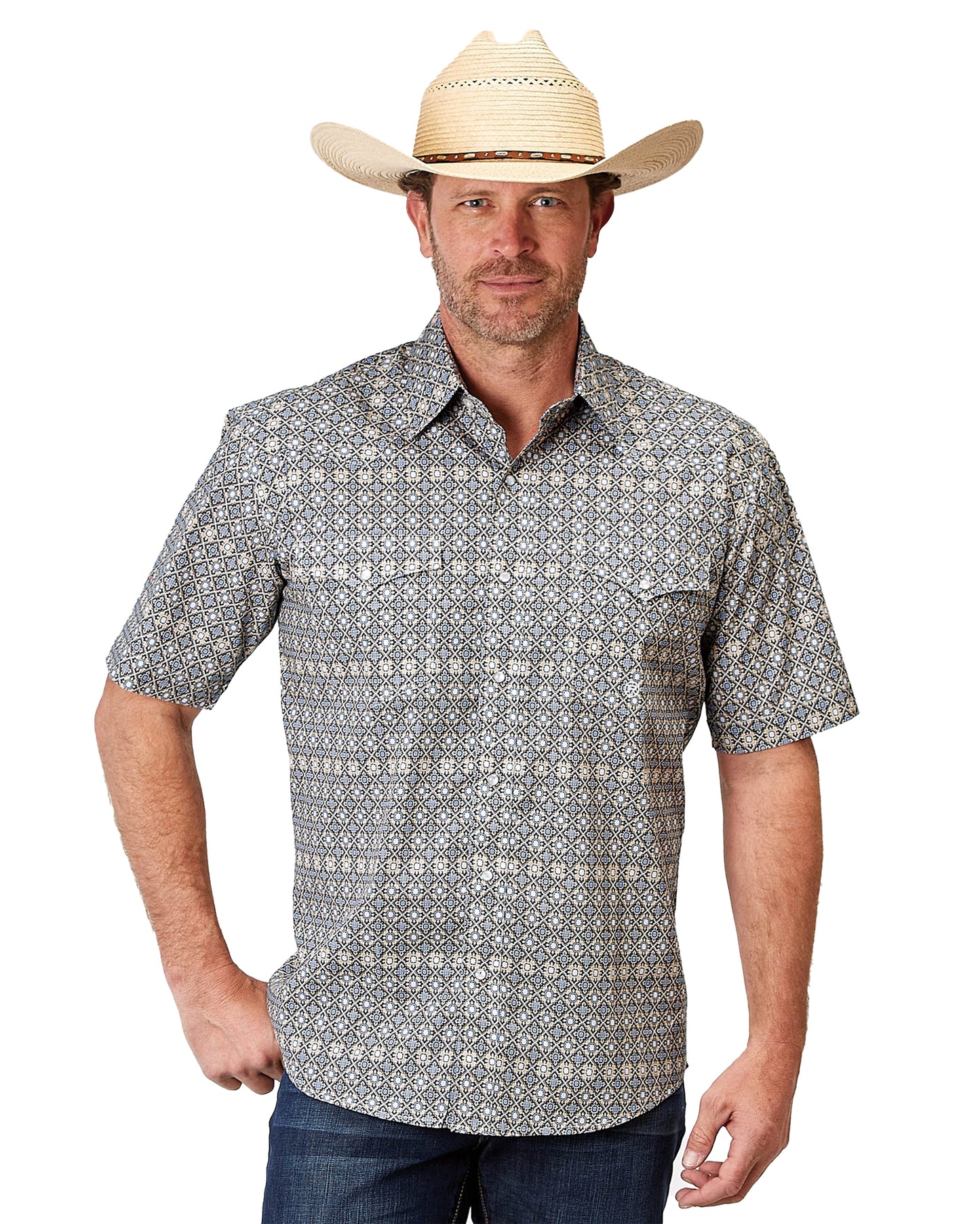 Men's Short Sleeve Foulard Western Shirt by Roper from Skip’s Western Outfitters | KAR-03-002-0225-2023-TA-S-TAN