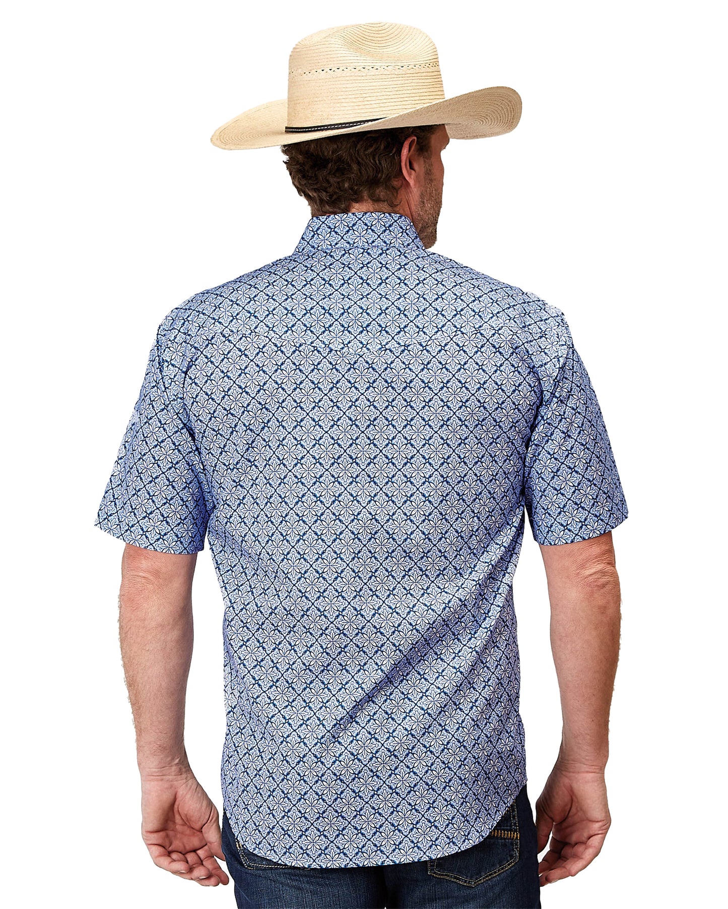 Men's Blue Skies Tie Print Short Sleeve Western Shirt