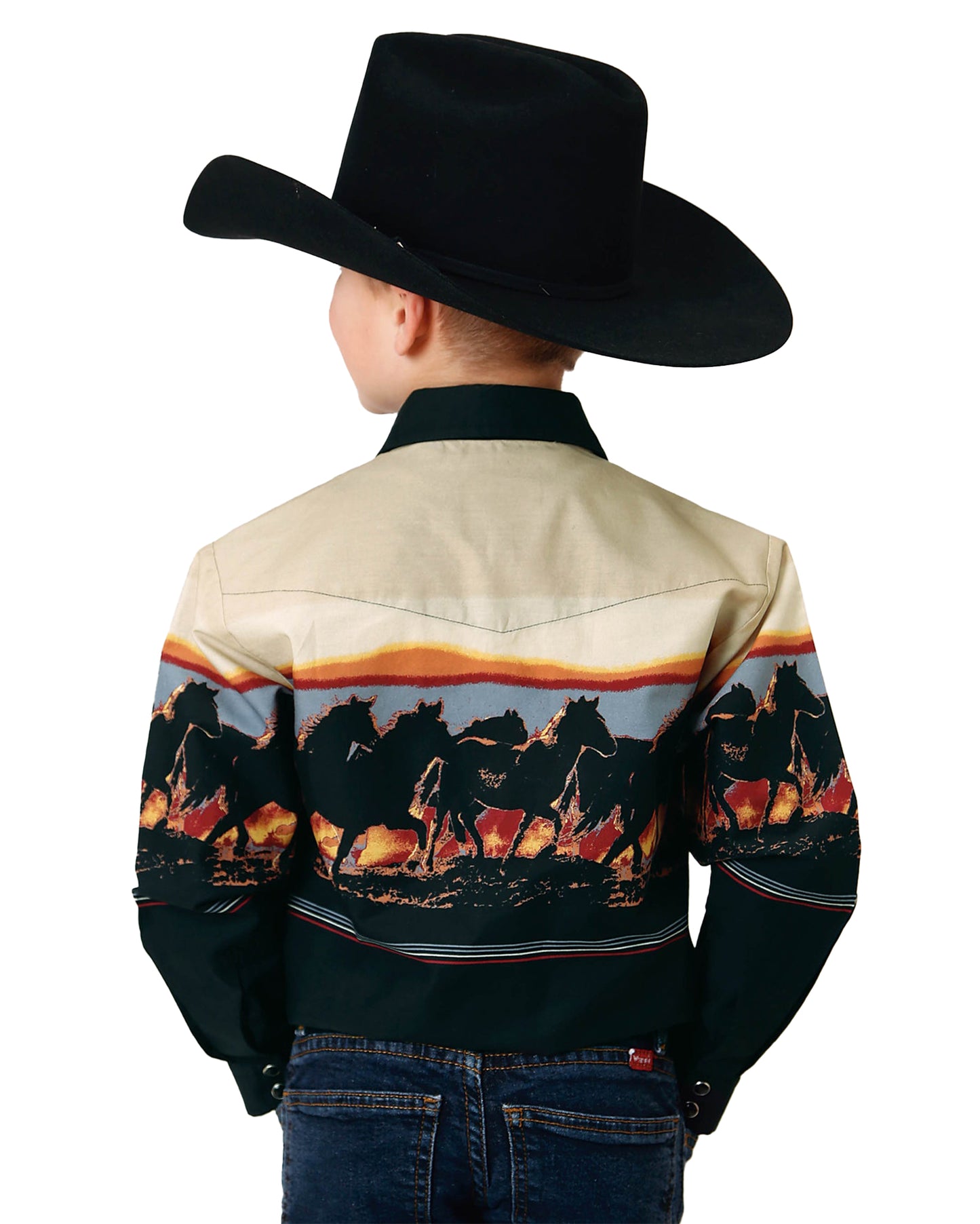 Boys' Long Sleeve Scenic Horse Border Western Shirt