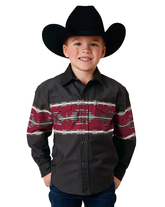 Boys' Long Sleeve Aztec Border Western Shirt by Roper from Skip’s Western Outfitters | KAR-03-030-0431-0107-BL-L-MULTI
