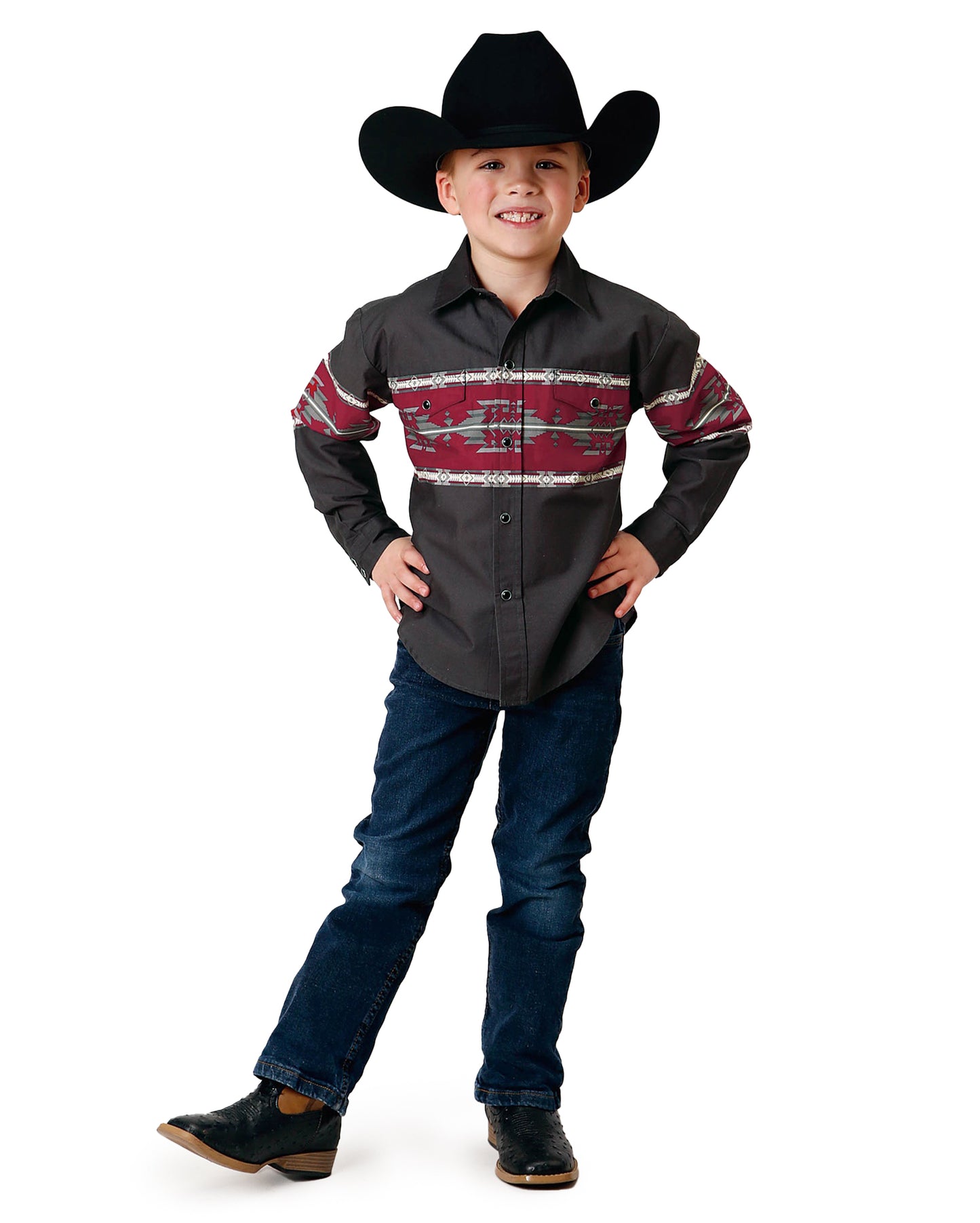 Boys' Long Sleeve Aztec Border Western Shirt
