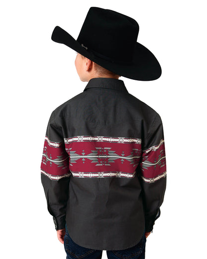 Boys' Long Sleeve Aztec Border Western Shirt