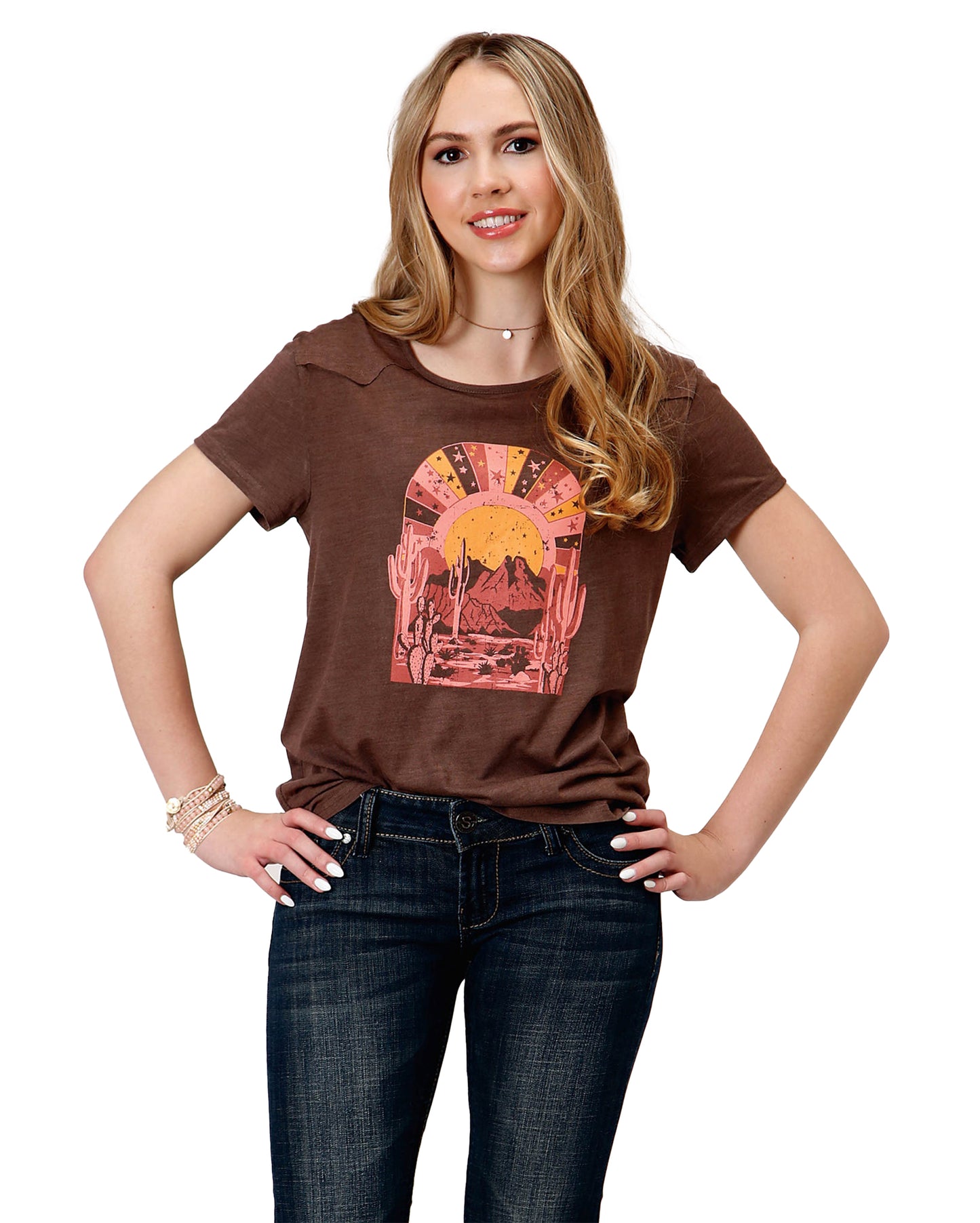 Women's Dark Brown Desert Tee by Roper from Skip’s Western Outfitters | KAR-03-039-0513-0143-BR-L-DARK-BROWN