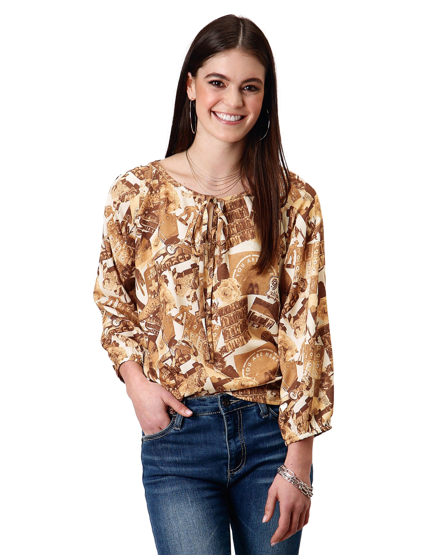 Women's Collage Print Shirt by Roper from Skip’s Western Outfitters | KAR-03-050-0590-0159-BR-L-MULTI