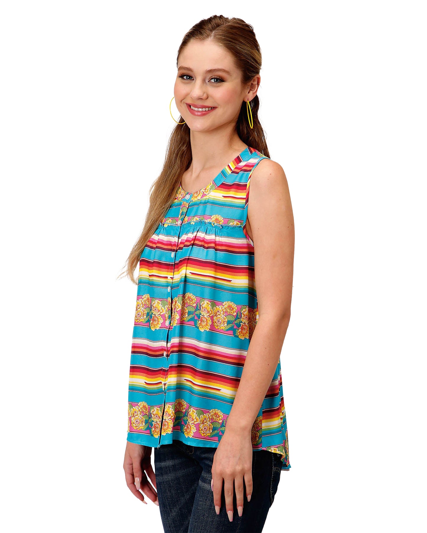 Women's Serape Print Sleeveless Blouse by Roper from Skip’s Western Outfitters | KAR-03-052-0590-4051-BU-XS-BLUE