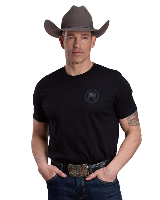 American Flag With Horseman Shiloutte Shirt - 03-076-0185-0122 Bl by Roper from Skip’s Western Outfitters | KAR-03-076-0185-0122-BL-S-BLACK