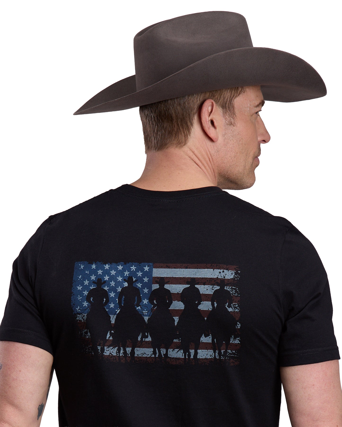 American Flag With Horseman Shiloutte Shirt - 03-076-0185-0122 Bl