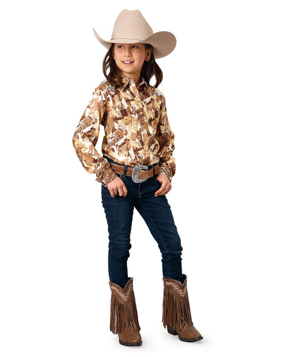 Girls' Long Sleeve Collage Print Western Shirt